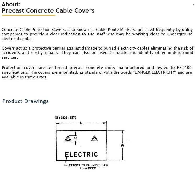 Concrete Cable Cover Product information & drawing