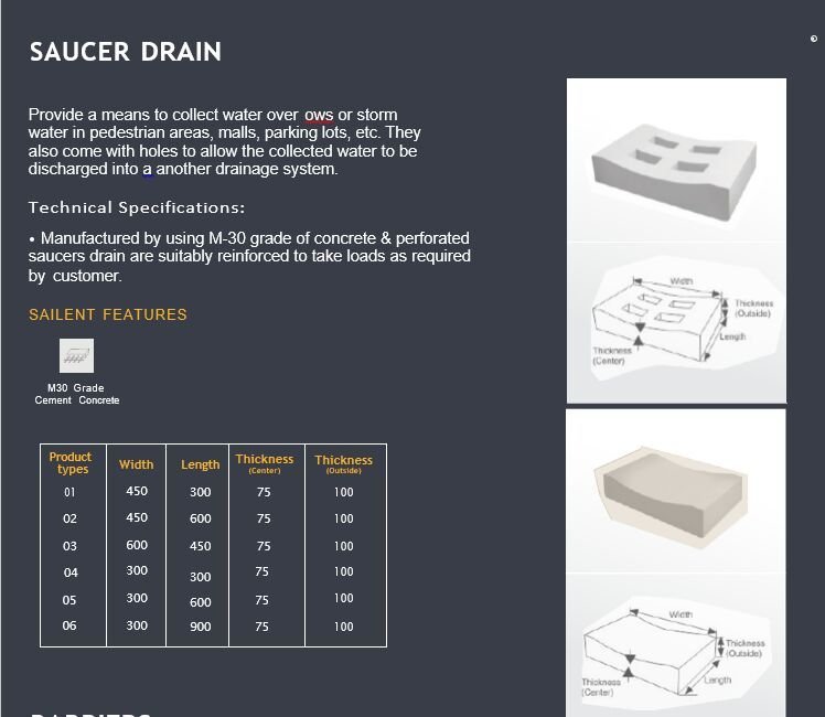 Concrete Saucer Drain Specifications & diagram